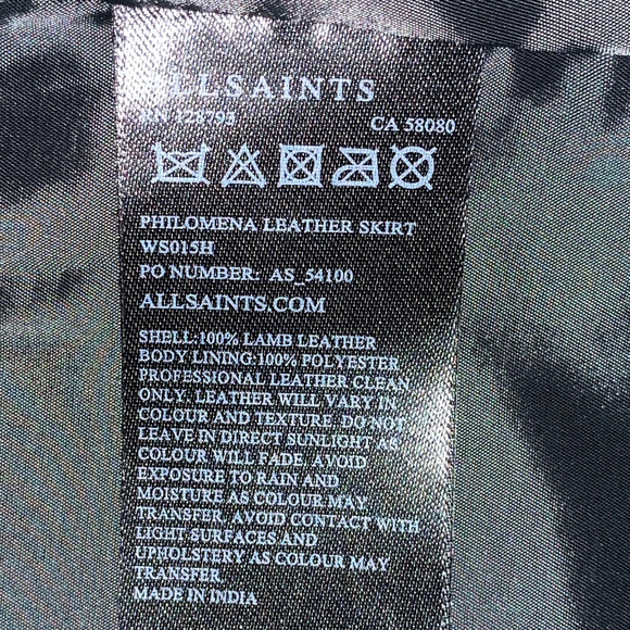 NEW All Saints REAL Leather Black Skirt 4 NWOT - Picture 6 of 8